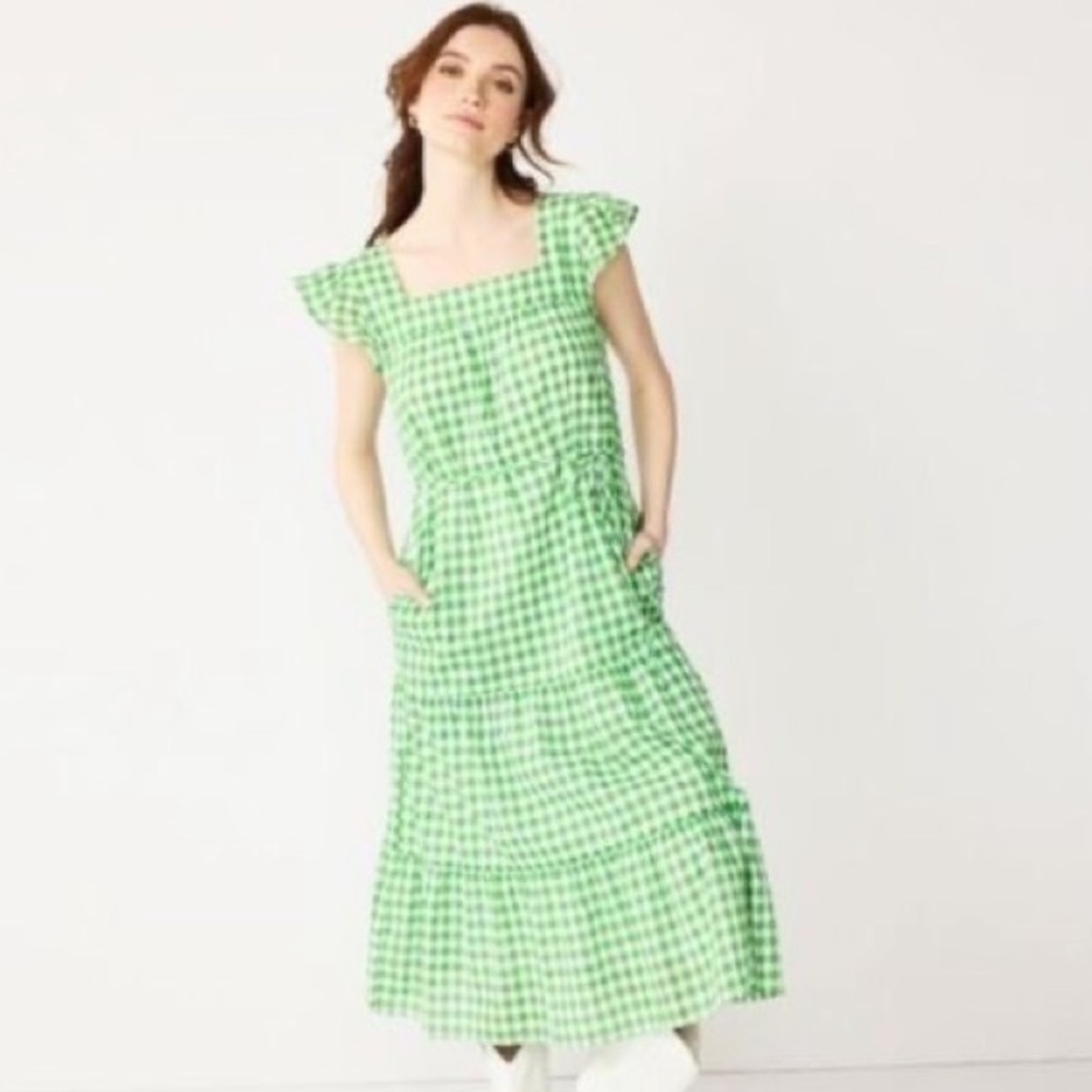 Draper James Green Gingham Maxi Dress